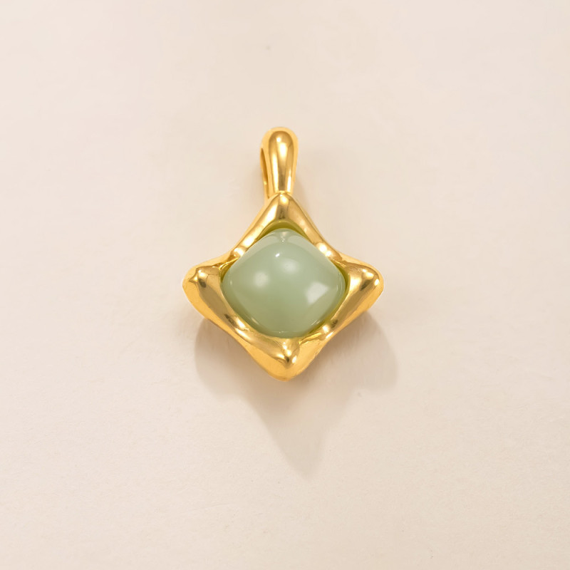 Single Pendant Stainless Steel Casting Jewelry Fashion Versatile Square Natural Stone Pendant Necklace 18k Gold Plated DIY Accessories