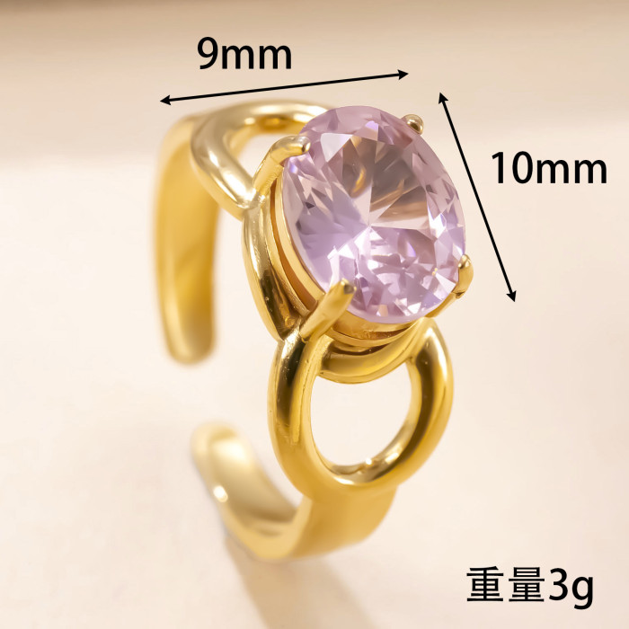 Hot Selling Titanium Steel Jewelry Simple and High-End Oil Pressure Inlaid Zircon Open Ring 18K Gold Plated Stainless...
