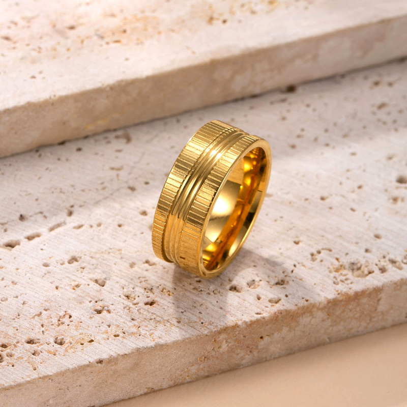 Cross-Border New Titanium Steel Ring High-End Gear Texture Ring Wealthy Index Finger Ring Personalized Hand Jewelry