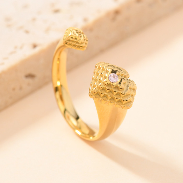 Cross-Border European and American Rings for Women, Niche Fashion, Light Luxury, Cast Three-Dimensional Heart-Shaped Diamond-Encrusted Rings, Versatile Design, Open Rings