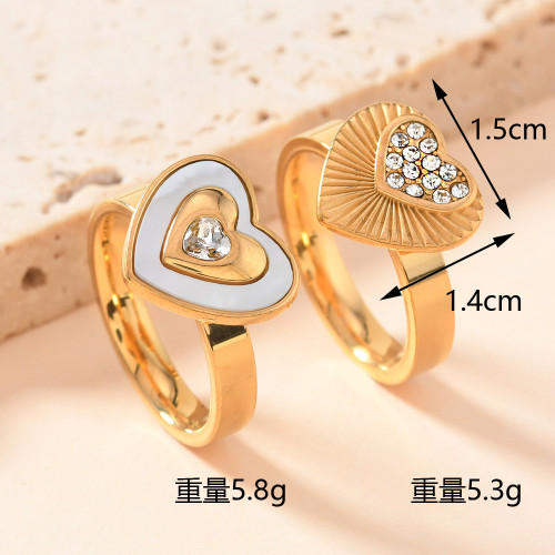 European and American Cross-Border Stainless Steel Ring Fashion Versatile Welded Brand Heart-Shaped Diamond Ring High-End Light Luxury Shell Ring