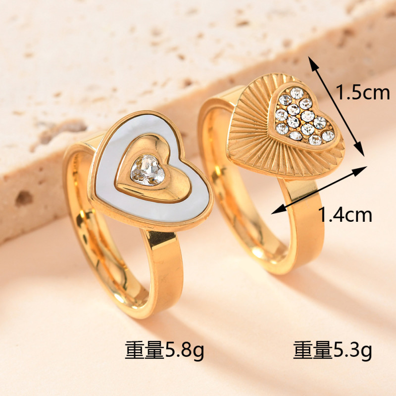 European and American Cross-Border Stainless Steel Ring Fashion Versatile Welded Brand Heart-Shaped Diamond Ring High-End Light Luxury Shell Ring