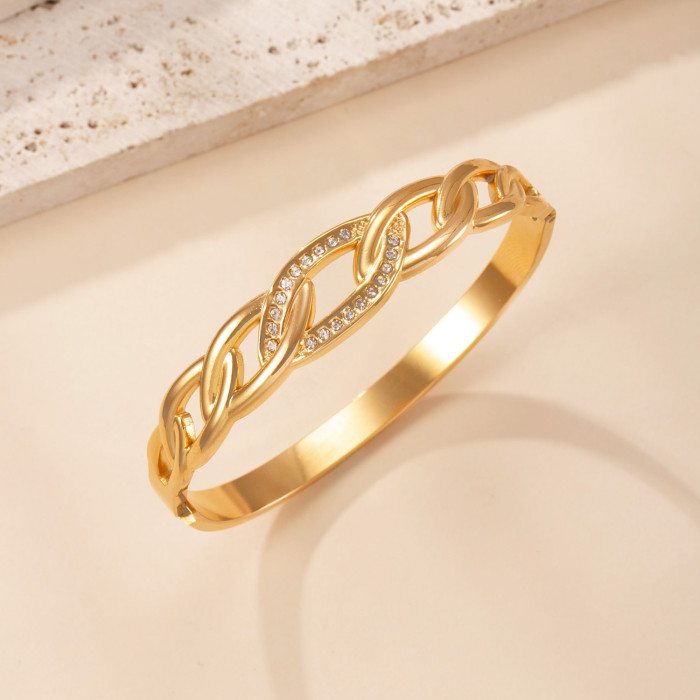Stainless Steel Bracelet Square Stone-Encrusted Clasp Bracelet Light Luxury 18K Gold Plated Titanium Steel Jewelry...