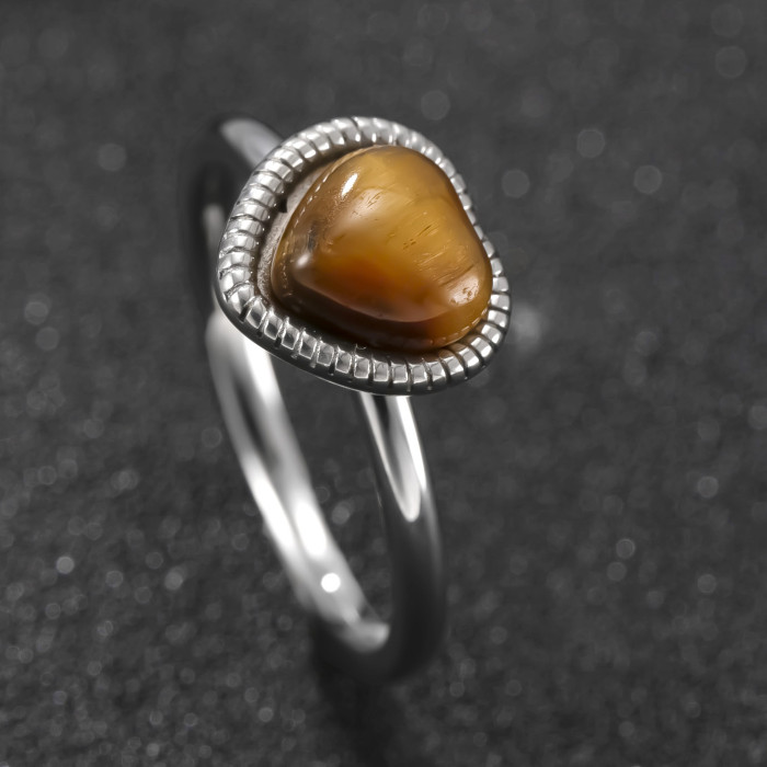 Stainless Steel Jewelry Fashion Design Couple Rings Oil Pressure Irregular Natural Stone Titanium Steel Rings