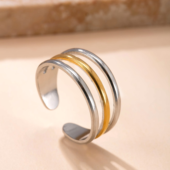 Amazon Stainless Steel Ring Hydraulic Gold Line Ring High-End Luxury Titanium Steel Jewelry Wholesale Factory