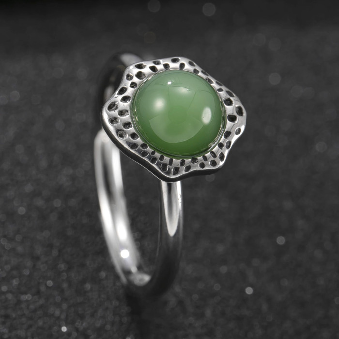 Cross-Border New Stainless Steel Ring Irregular Sunflower Natural Stone Ring Melad Vintage Titanium Steel Jewelry Factory