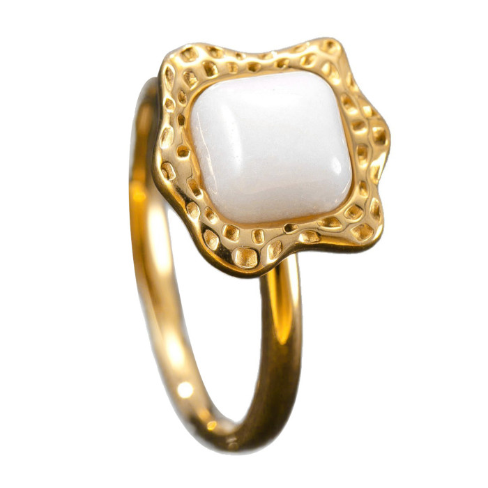 Stainless Steel Jewelry Fashion Design Couple Rings Oil Pressure Irregular Natural Stone Titanium Steel Rings