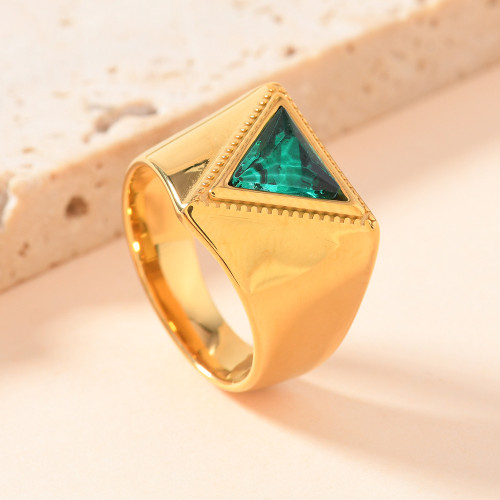 European and American Cross-Border Titanium Steel Ring Casting Triangle Inlaid with Colored Diamonds Ring Light Luxury Style Stainless Steel Jewelry Wholesale