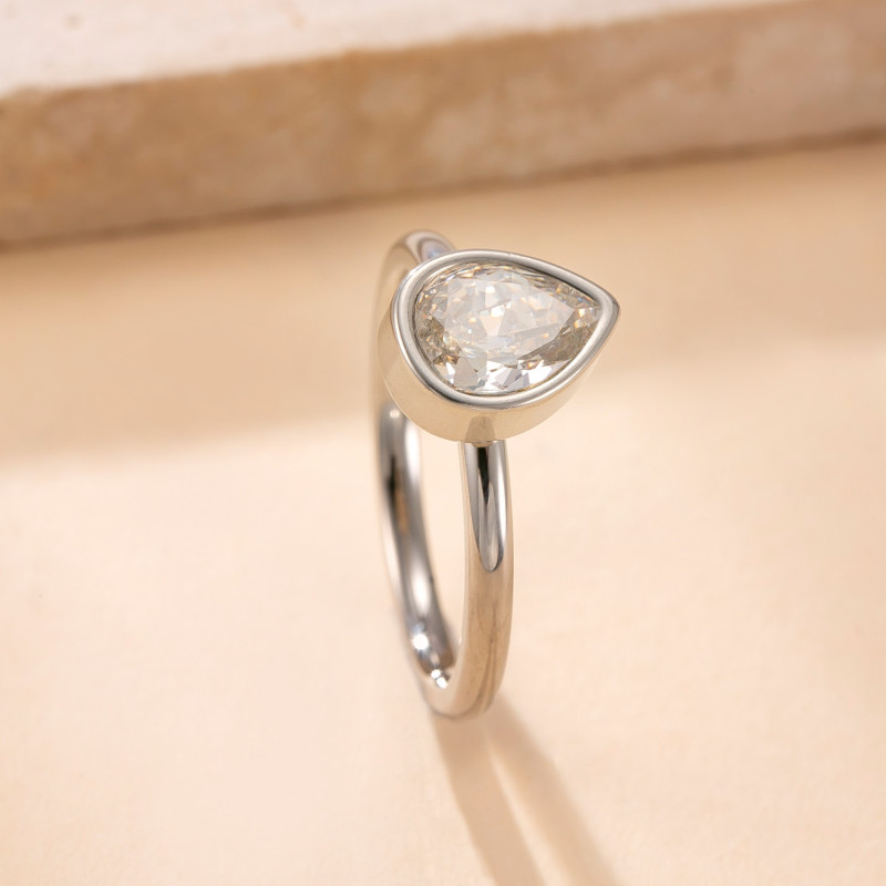 Cross-Border Exclusive Stainless Steel Ring Simple High-End Titanium Steel Ring Welded Brand Water Drop Inlaid Diamond Couple Rings Wholesale