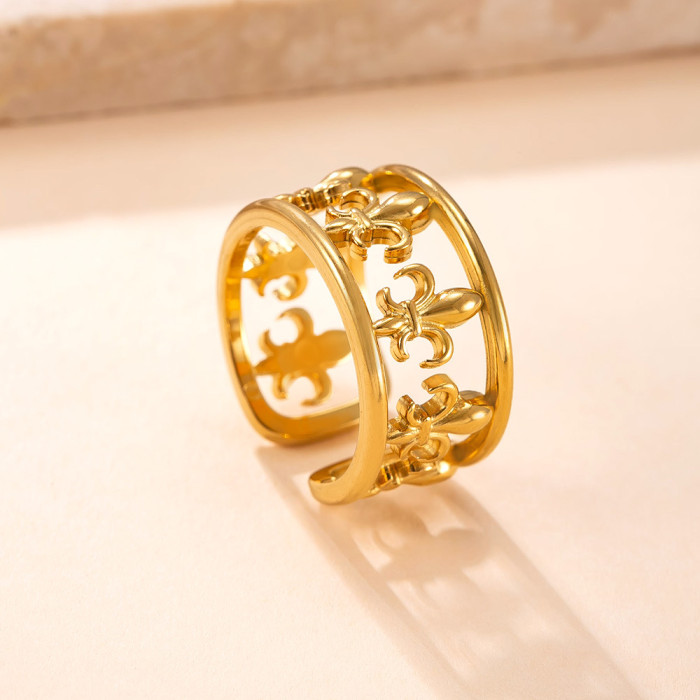 Cross-Border New Stainless Steel Jewelry Design Sense Punk Style Ring Hollow Cross 18k Gold Plated Titanium Steel Ring