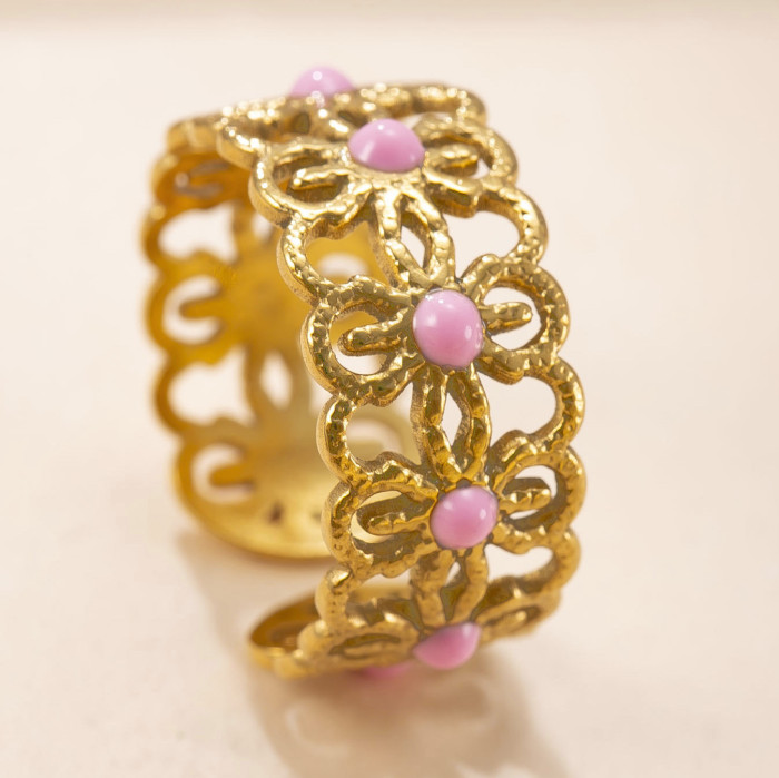 Cross-Border New Product Stainless Steel Ring with Colorful Oil Sun Open Ring Dopamine Design Titanium Steel Jewelry Factory