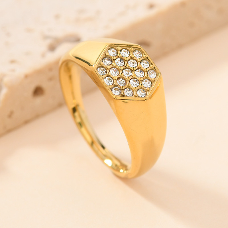 Cross-Border Stainless Steel Casting Jewelry Women's Light Luxury Design Heart-Shaped/Hexagonal/Water Drop-Shaped Full Diamond Titanium Steel Ring