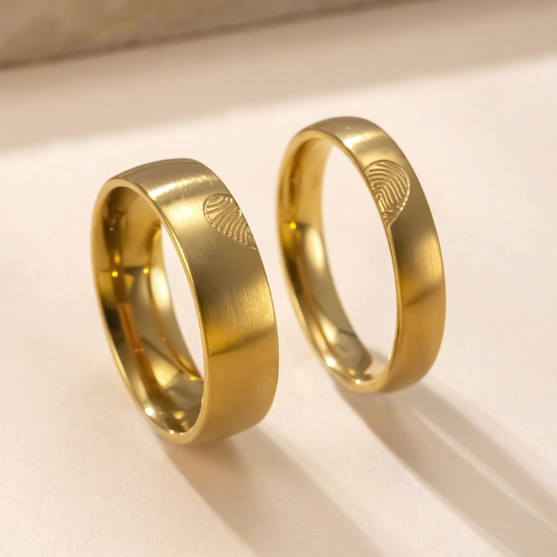 Cross-Border New Stainless Steel Ring Love Fingerprint Heart Inner and Outer Ball Couple Ring Light Luxury Design Titanium Steel Jewelry Factory