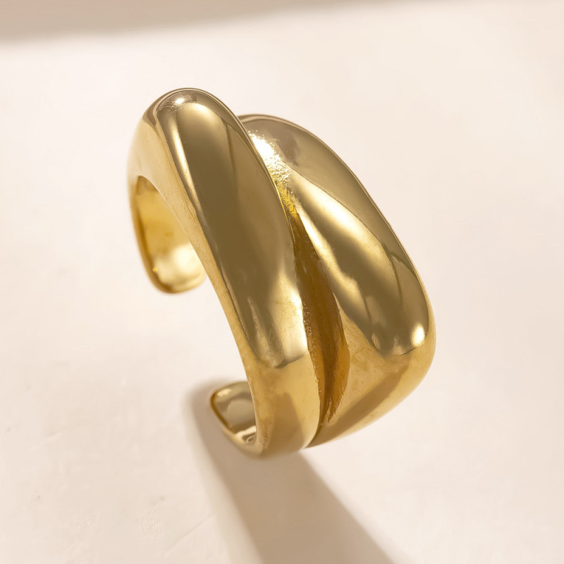 European and American Cross-Border Stainless Steel Ring for Women, High-End Exaggerated Cast Geometric Ring, 18K Gold Plated Open Ring Jewelry