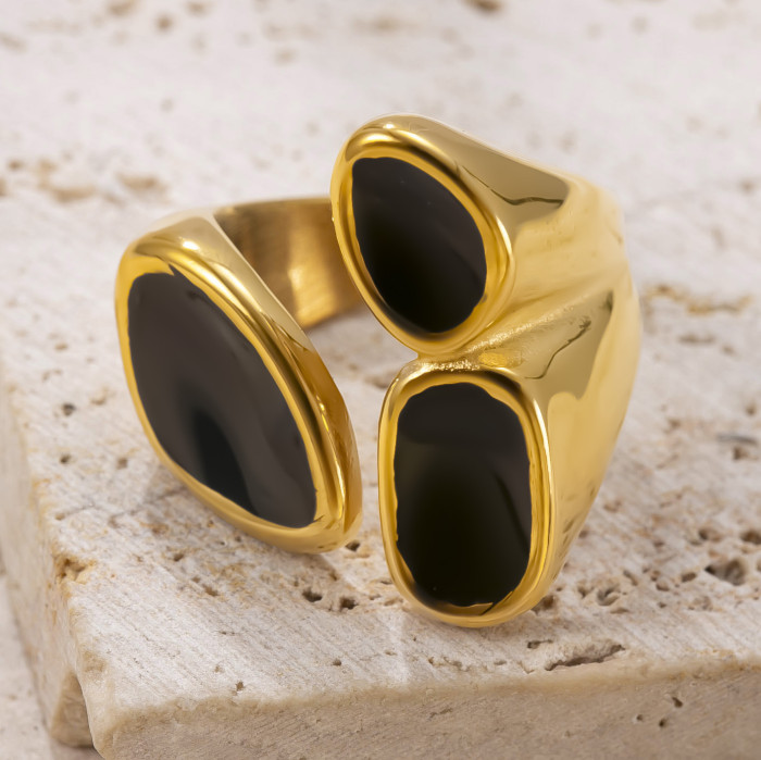 New Product Stainless Steel Jewelry Retro High-End Feel 18K Gold Plated Ring Casting Black Oil Titanium Steel Ring Fa...