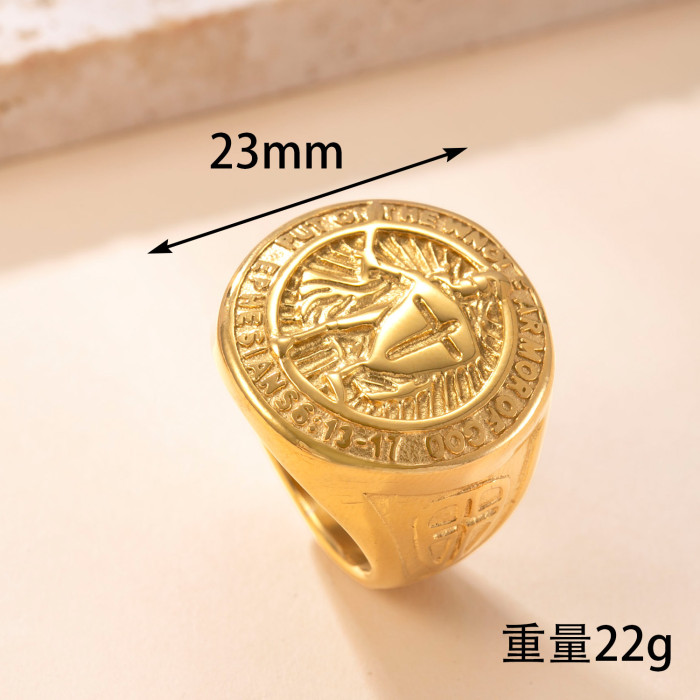 Hot-Selling Titanium Steel Ring for Men, Cast Cross Shield Ring, Vintage Hip-Hop Stainless Steel Jewelry Wholesale Fa...