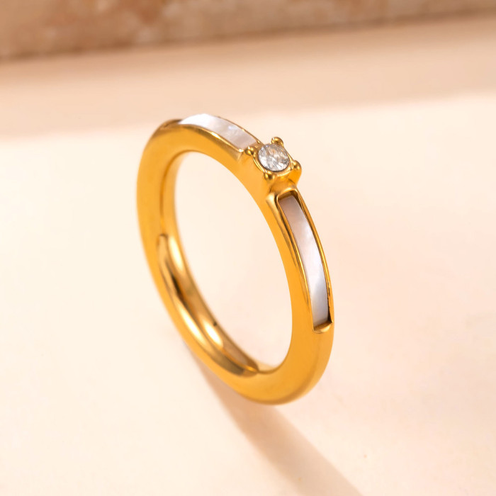 New Titanium Steel Ring 4mm White Shell Stone-Inlaid Ring for Women Niche Design Light Luxury Stainless Steel Jewel...