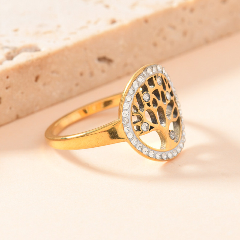 European and American Cross-Border Stainless Steel Ring Hollow Versatile Tree of Life Ring Fashion Design Ring for Women Niche Wholesale