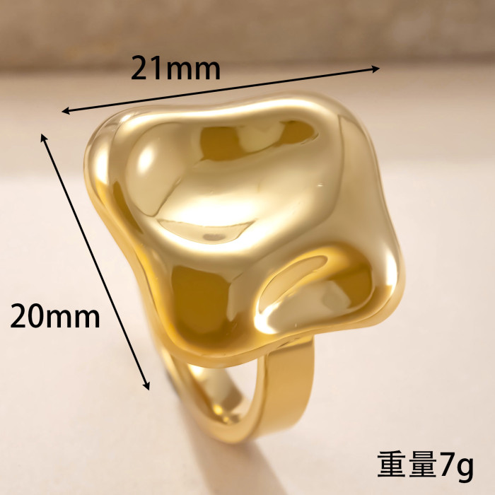 Stainless Steel Jewelry Design Sense 18K Gold Plated Irregular Concave-Convex Square Titanium Steel Ring Factory