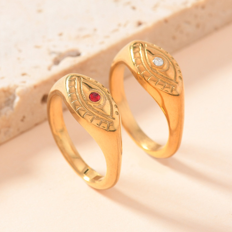 Cross-Border European and American Titanium Steel Jewelry Casting Eye Inlaid Diamond Stainless Steel Ring Personality Fashion Plated 18k Gold Ring for Women