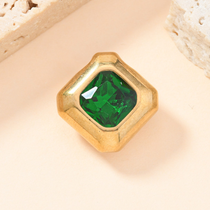 Single Pendant Hot Selling Stainless Steel Jewelry Casting Beveled Square Zircon Pendant 18K Gold Plated Accessories,...