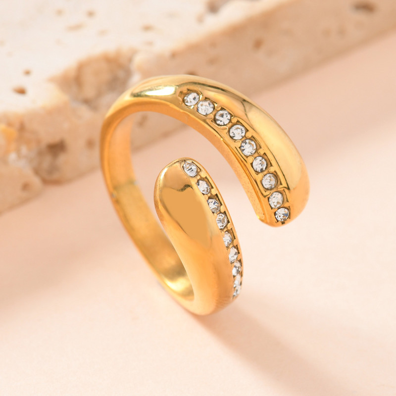 European and American Cross-Border Stainless Steel Open Ring Minimalist Luxury Cast Micro Pave Diamond Ring for Women Couple Rings Manufacturer