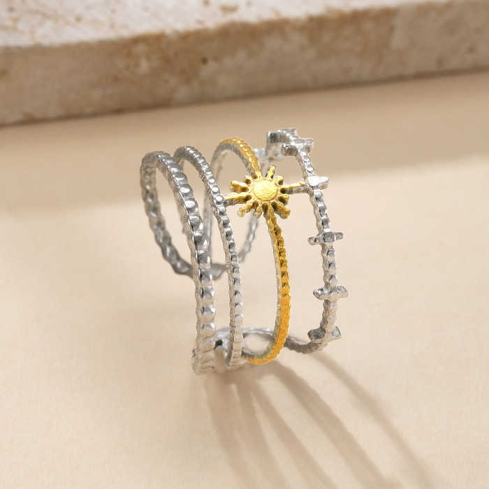 Cross-Border Exclusive Stainless Steel Ring Hydraulic Gold Line Ring for Women Niche Design Titanium Steel Non-Fading Jewelry Factory