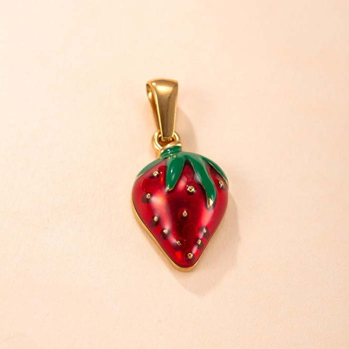 Single Pendant European and American Fashion Stainless Steel Jewelry Colorful Oil Drop Three-Dimensional Cherry Pendant DIY Accessories Wholesale