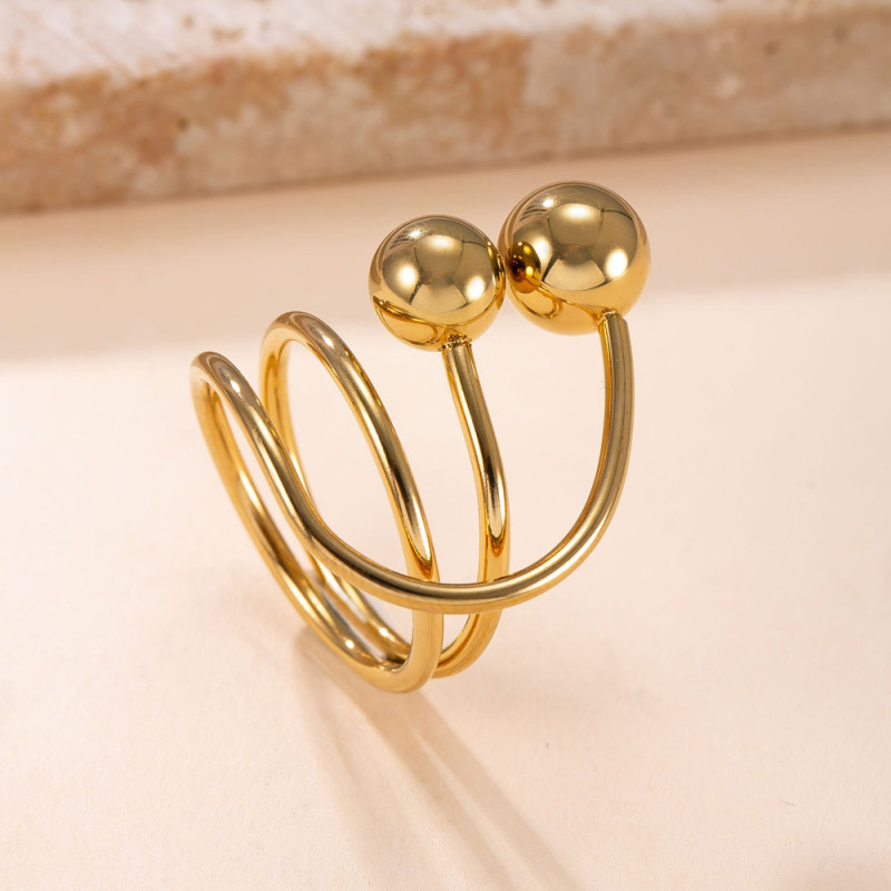 Amazon Cross-Border Titanium Steel Jewelry Personality Hip-Hop 18K Gold Plated Ring Interlocking Round Ball Stainless Steel Ring Wholesale