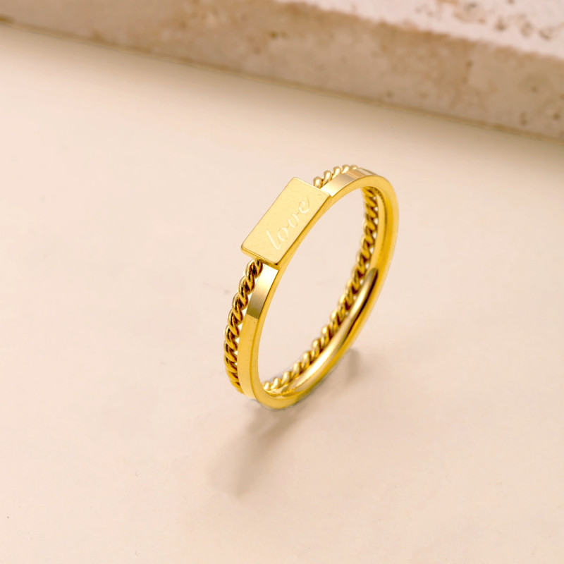 Cross-Border Hot Selling Stainless Steel Ring Twist English Brand Love Couple Rings Light Luxury Minimalist Style Titanium Steel Jewelry Factory