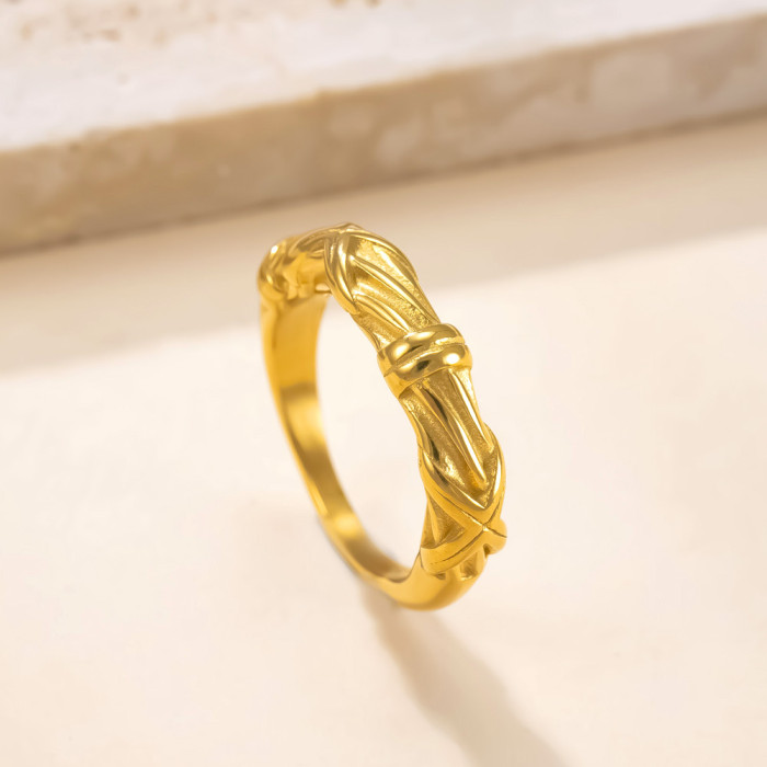 Hot Selling Stainless Steel Jewelry Light Luxury High-End Index Finger Ring Casting Wrapped 18K Gold Plated Titanium...