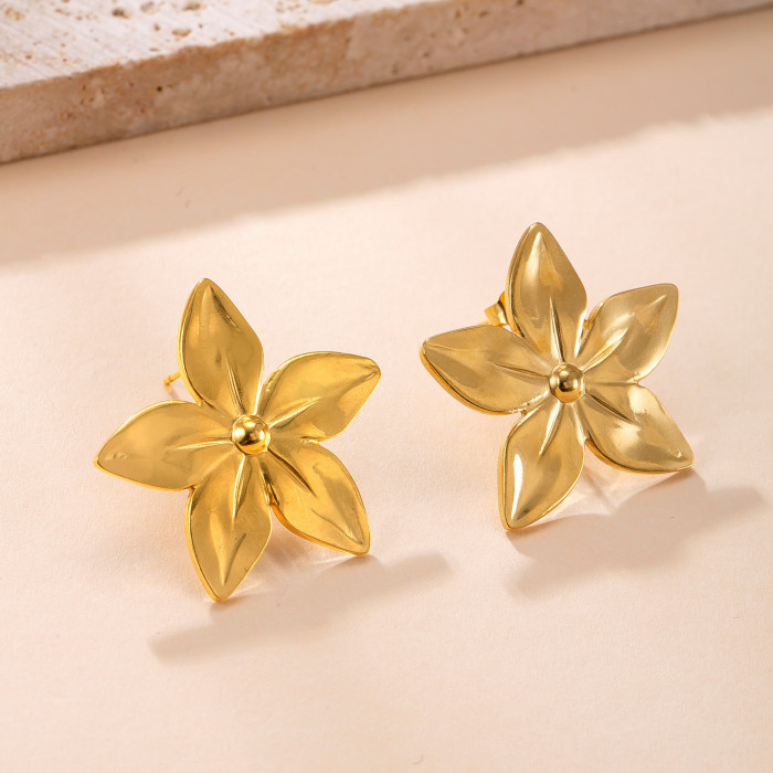 Hot-Selling Gold Earrings for Women Fashion Flower Stud Earrings 18K Gold Plated Five-Petal Flower Stud Earrings Stai...
