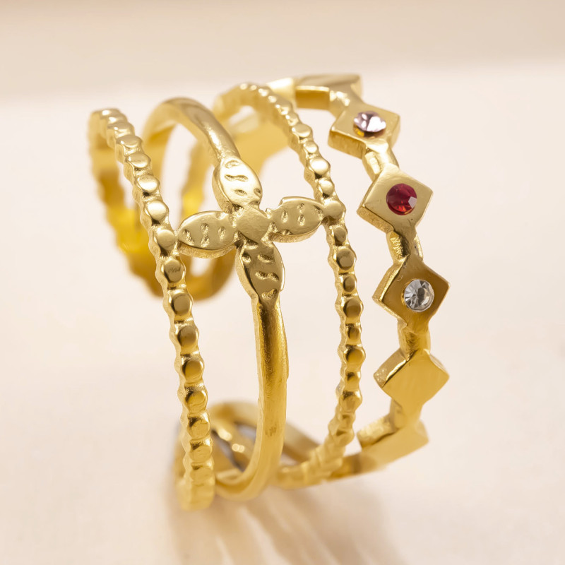 Cross-Border Hot Selling Stainless Steel Jewelry Fashionable High-End 18K Gold Plated Open Ring Oil Pressure Inlaid Colorful Diamond Titanium Steel Ring