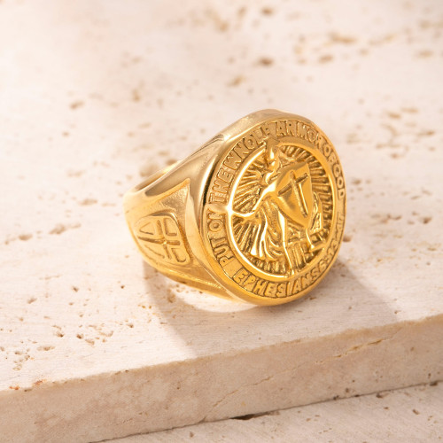 Cross-Border Hot-Selling Titanium Steel Ring for Men, Cast Cross Shield Ring, Vintage Hip-Hop Stainless Steel Jewelry Wholesale Factory
