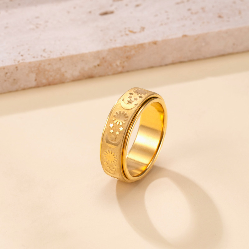 Cross-Border Exclusive Stainless Steel Ring Star Moon Rotatable Stress Relief Ring Creative Fashion Titanium Steel Jewelry Manufacturer