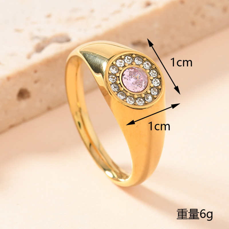 European and American New Stainless Steel Ring Light Luxury Casting Small Round Inlaid Color Diamond Ring Fashion Simple Titanium Steel Jewelry