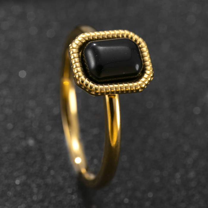 Cross-Border Exclusive Titanium Steel Jewelry High-End Simple Couple Rings Welded Brand Inlaid with Natural Stone Stainless Steel Rings Wholesale