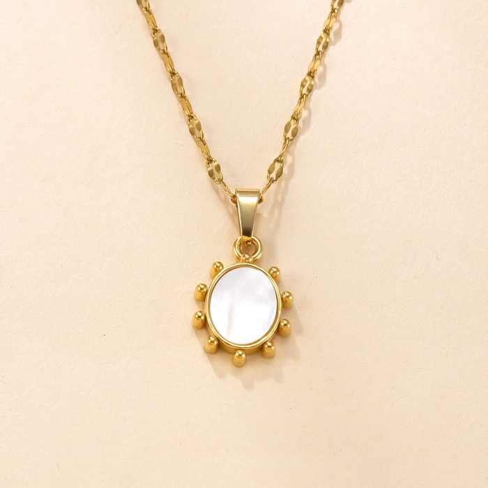 Single Pendant Hot Selling Stainless Steel Jewelry 18K Gold Plated Fashion Pendant Geometric Inlaid White Shell Neckl...