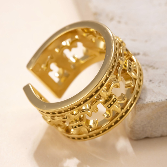 Cross-Border New Stainless Steel Jewelry Design Sense Punk Style Ring Hollow Cross 18k Gold Plated Titanium Steel Ring