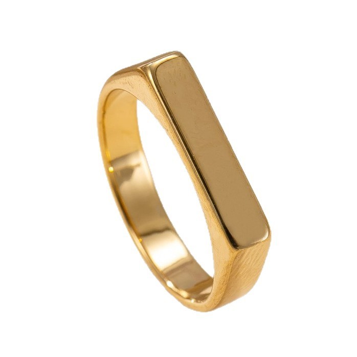 New Style Stainless Steel Ring for Women, Minimalist Cut Rectangular Ring with Engraved Logo, Titanium Steel Jewelry