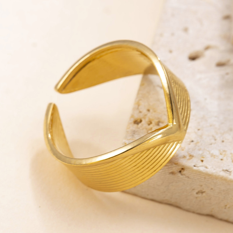 European and American Cross-Border Stainless Steel Ring Hydraulic V-Shaped Irregular Open Ring for Women Niche Design Titanium Steel Jewelry Factory