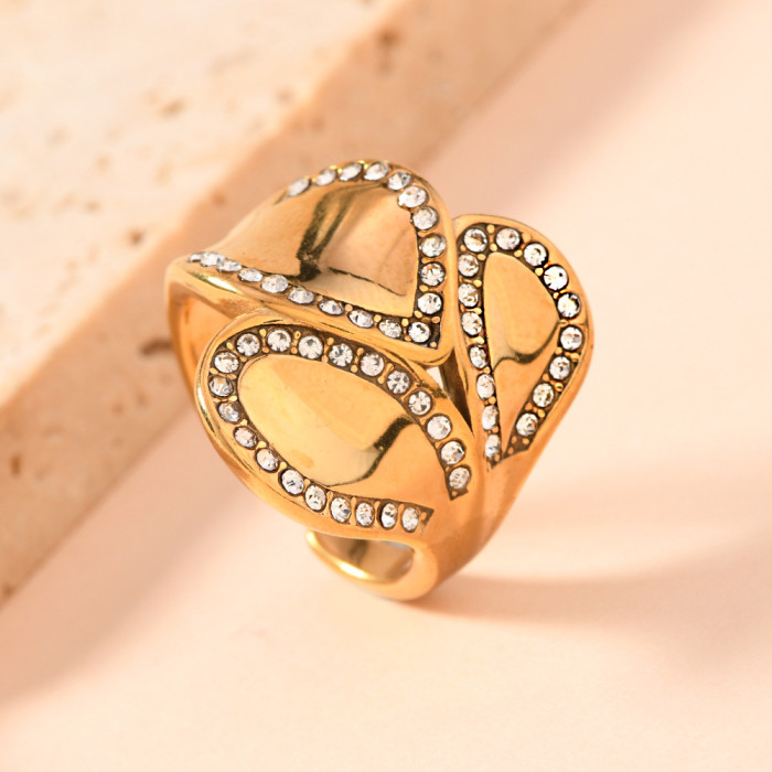 Korean Fashion Ring Exaggerated Personality Cast Three-Dimensional Leaf Stone-Inlaid Ring Light Luxury Stainless St...