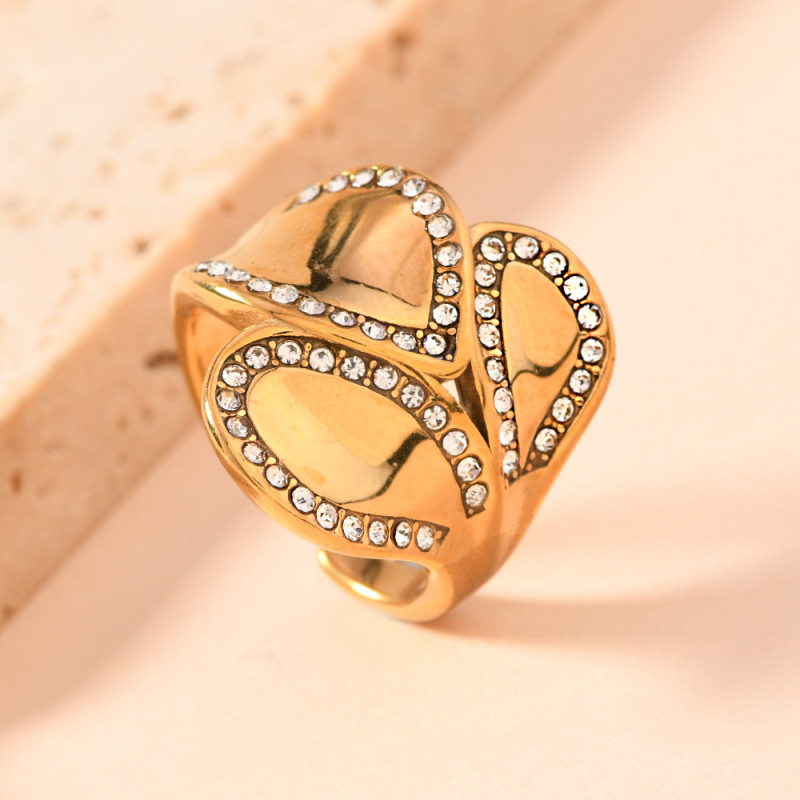 Korean Fashion Ring Exaggerated Personality Cast Three-Dimensional Leaf Inlaid Diamond Ring Light Luxury Stainless Steel Jewelry Manufacturer