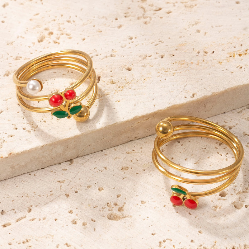 Cross-Border New Titanium Steel Ring with Colorful Oil Cherry Three-Layer Wrapped Ring Sweet Cute Stainless Steel Jewelry Factory