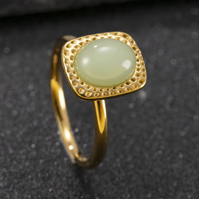Stainless Steel Jewelry Fashion Design Couple Rings Oil Pressure Irregular Natural Stone Titanium Steel Rings