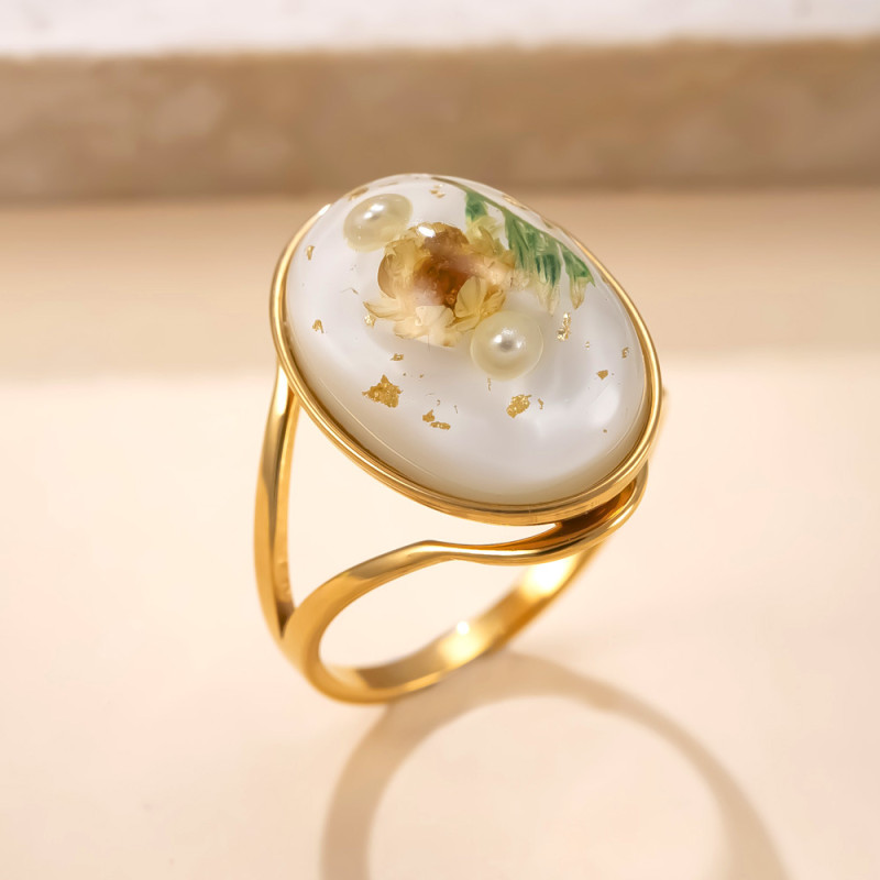 Cross-border Exclusive Stainless Steel Ring Resin Eternal Flower Ring Women's Light Luxury High-end Titanium Steel Jewelry Wholesale