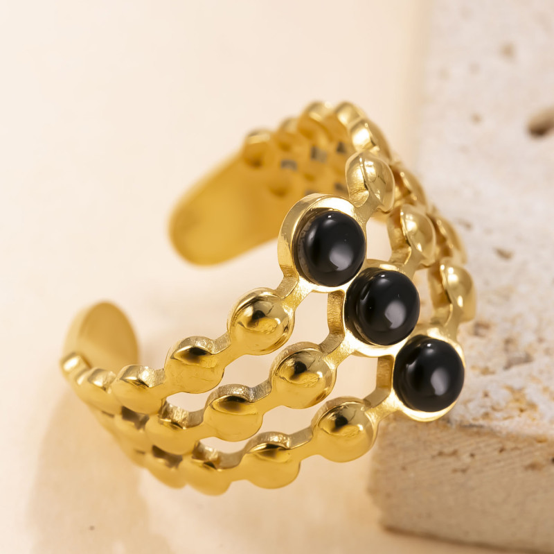 Cross-Border Hot Selling Stainless Steel Jewelry High-End Oil Pressure Natural Stone Ring 18K Gold Plated Titanium Steel Ring Manufacturer