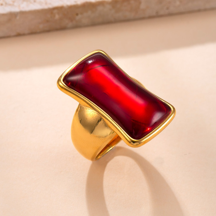 New Product Stainless Steel Ring Palace Style Cast Rectangular Gemstone Ring Exaggerated Personality Titanium Steel J...