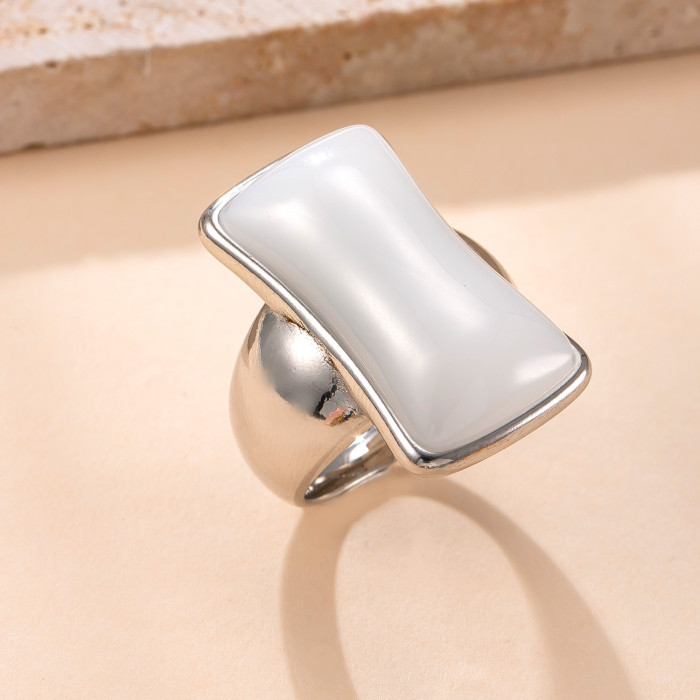 New Product Stainless Steel Ring Palace Style Cast Rectangular Gemstone Ring Exaggerated Personality Titanium Steel J...