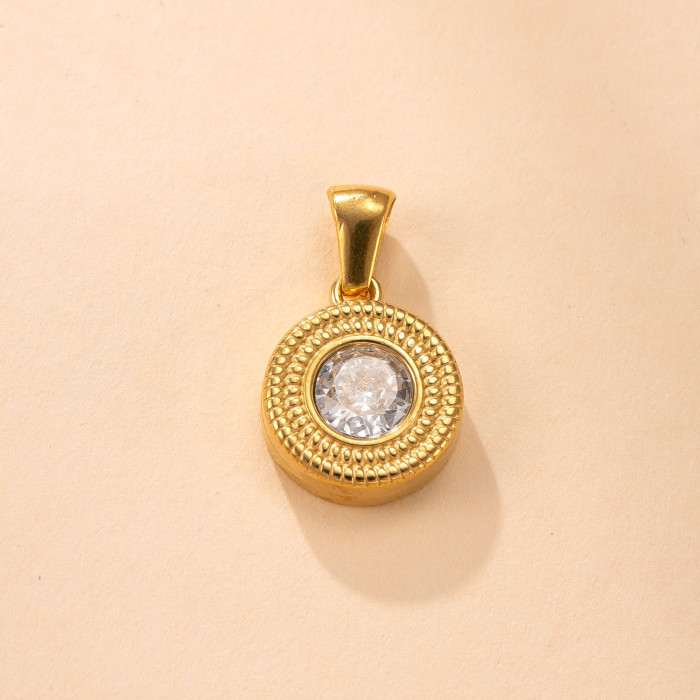 Single Pendant Cross-Border Stainless Steel Jewelry Vintage Palace Style Necklace Accessories Round Inlaid Diamond DIY Jewelry Components